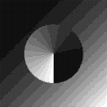 The same image dithered, showing bands of shades of gray