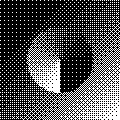 The same image dithered, showing bands of shades of gray
